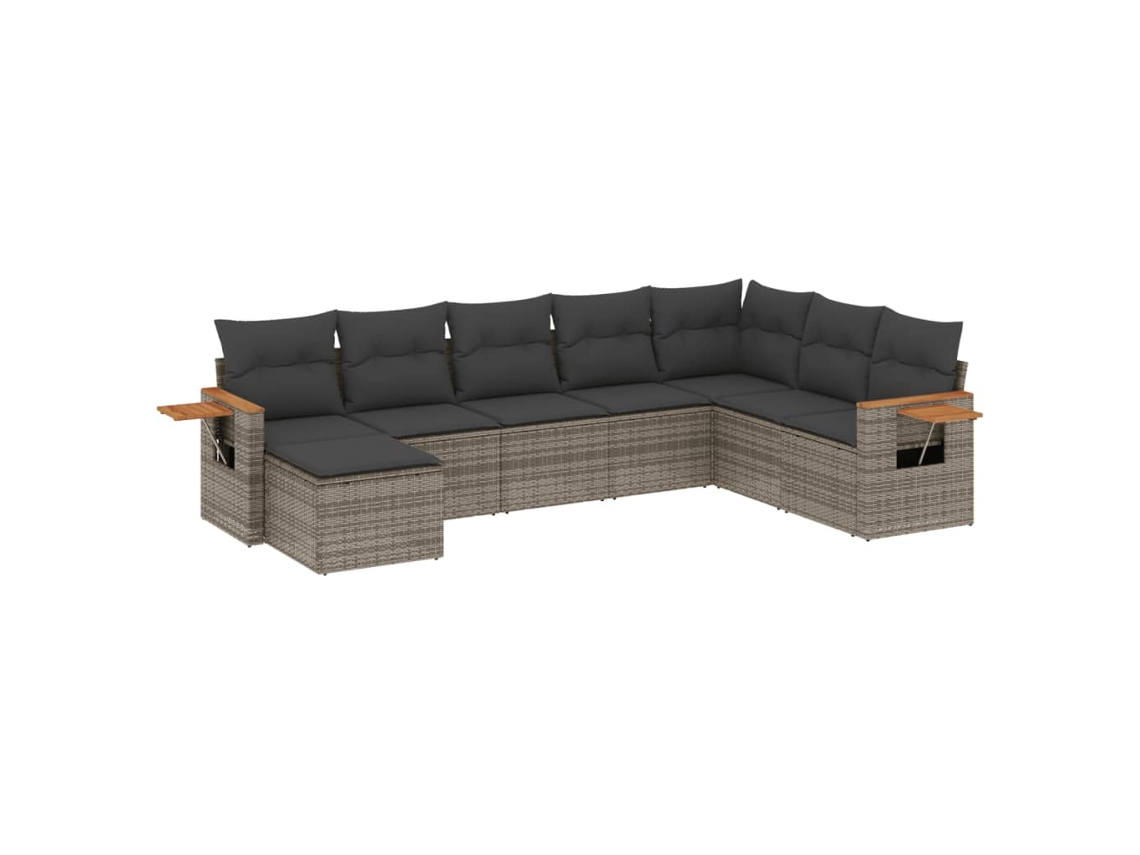 Conjunto de 8 Sofás de Jardim com Almofadões Vime Pe Cinzento MAISON EXCLUSIVE (8 pcs)