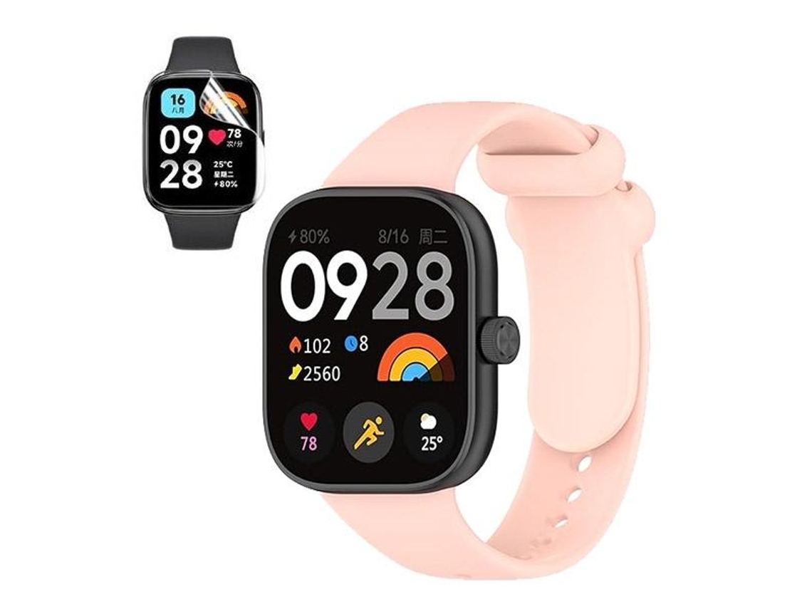 Kit Bracelete Smoothsilicone Película de Hydrogel para Xiaomi Redmi Watch 4 Rosa