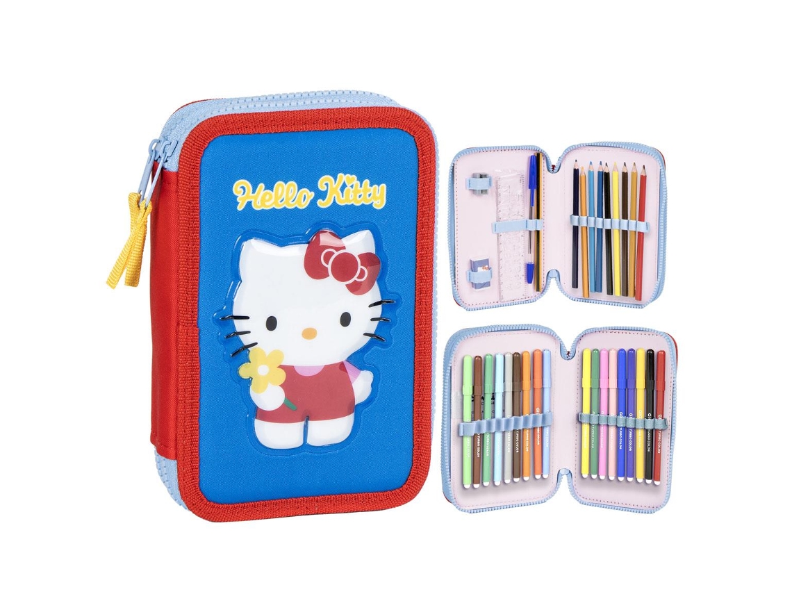 Estojo Escolar Infantil Con Lápis, Marcadores E Canetas De Hello Kitty