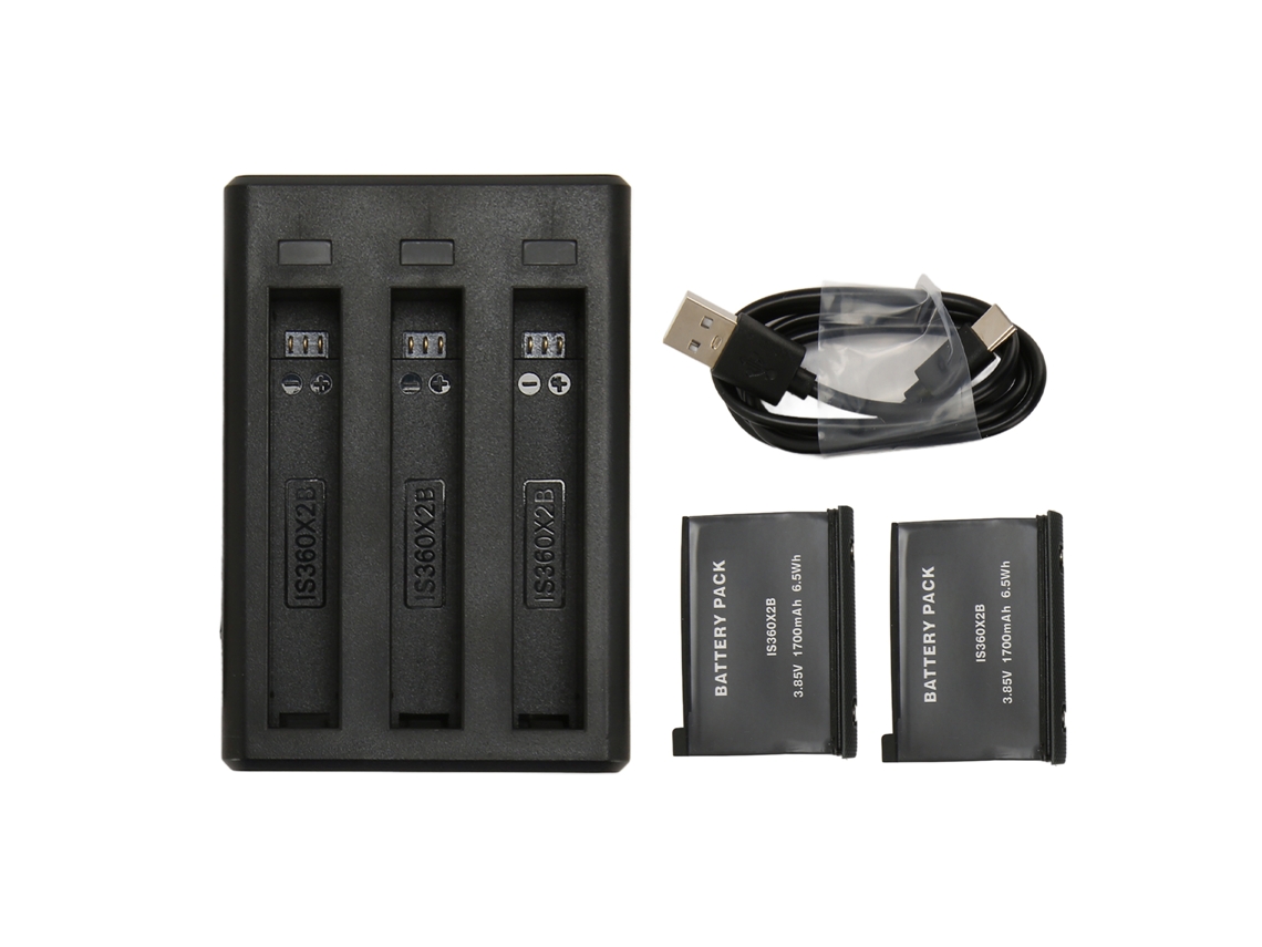 Aetheria carregador de Bateria 3 Slots com 2 Baterias para Insta 360 One X2 e Cabo Tipo C