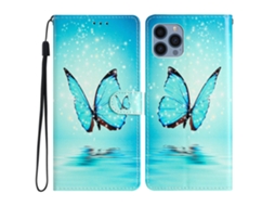 Capa Pega Borboleta Para Iphone 15 Pro Max Pele Sintética Azul