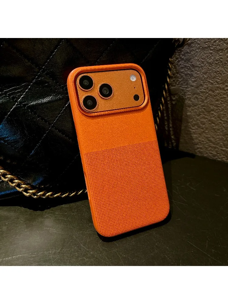 (laranja, Iphone 15 Pro) Capa De Celular De Alta Qualidade Em Couro Magnético Antiderrapante Com Revestimento Em Pctpu, Compatível Com Magsafe.