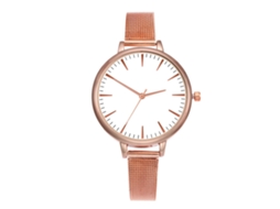 Relógio de Pulso Feminino de Quartzo com Pulseira de Malha Fina Estilo Simples (ouro Rosa)