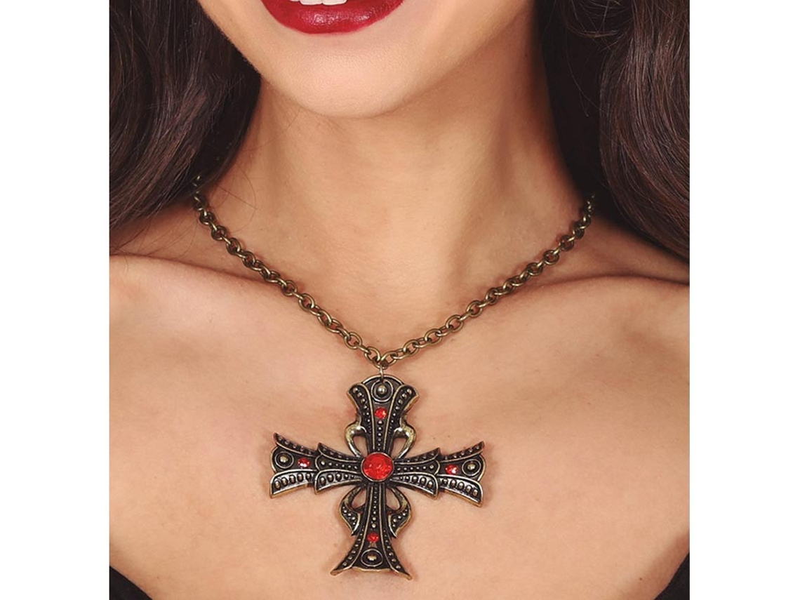 Colar Cruz com Rubi 6 cm