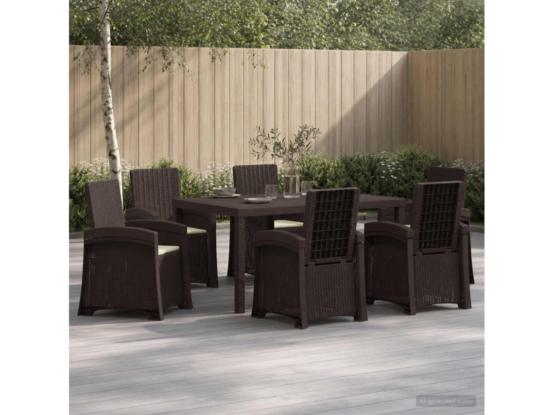 Vidaxl Conjunto De Jantar Para Jardim 7 Unid. Castanho E Creme Pp