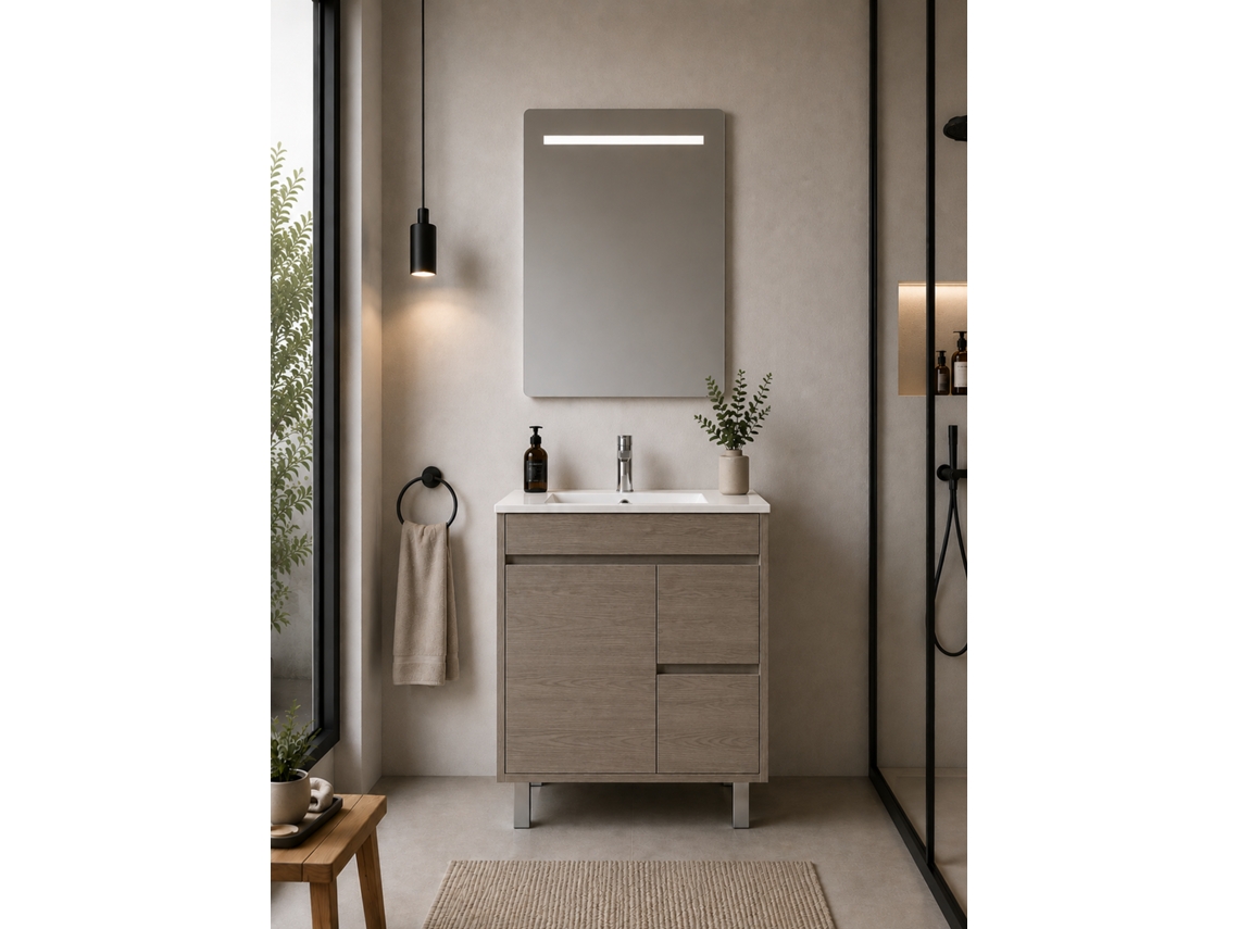 Móvel De Casa De Banho Com Lavatório Origenbath Isquia Sem Espelho 60x45 Cm Carvalho Smoky
