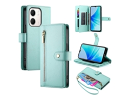 Capa De Couro Com Zíper E Alças Para Oppo A5x 5g 4g, Estilo Carteira, Verde Menta