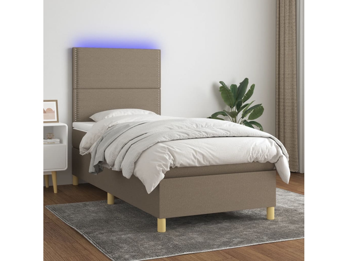 Vidaxl Cama Box Spring + Colchão/led 90x190cm Tecido Cinza-acastanhado