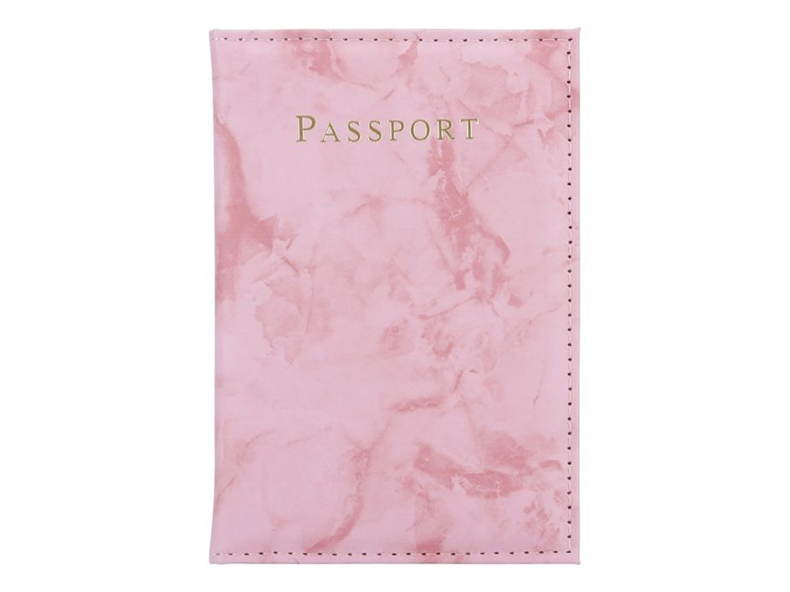 Conjunto De Porta-passaporte E Carteira Identidade Em Couro Sintético Com Estampa Mármore Rosa