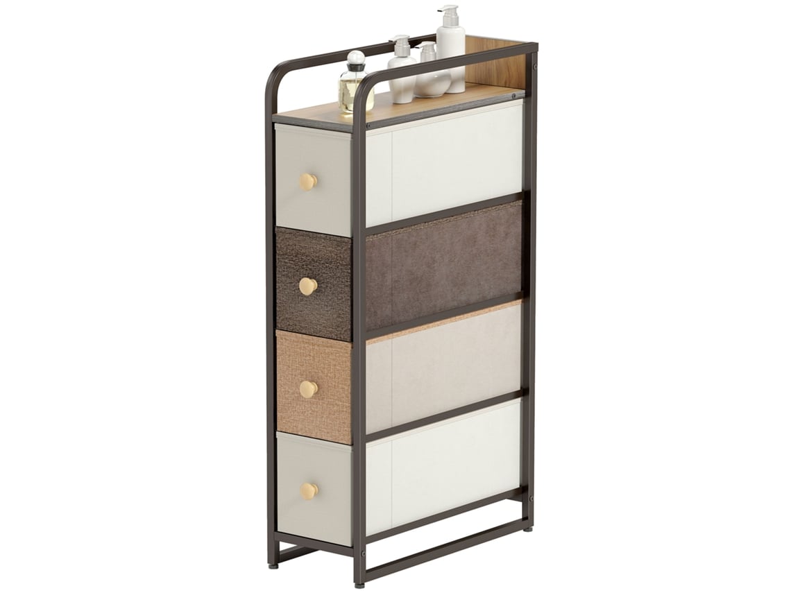 Cômoda, Armário com 4 Gavetas de Tecido Não Tecido, Armário de Armazenamento com Estrutura de Aço, 20 X 47 X 84,5 Cm, Multicolorido ORBITRA COMMERCE