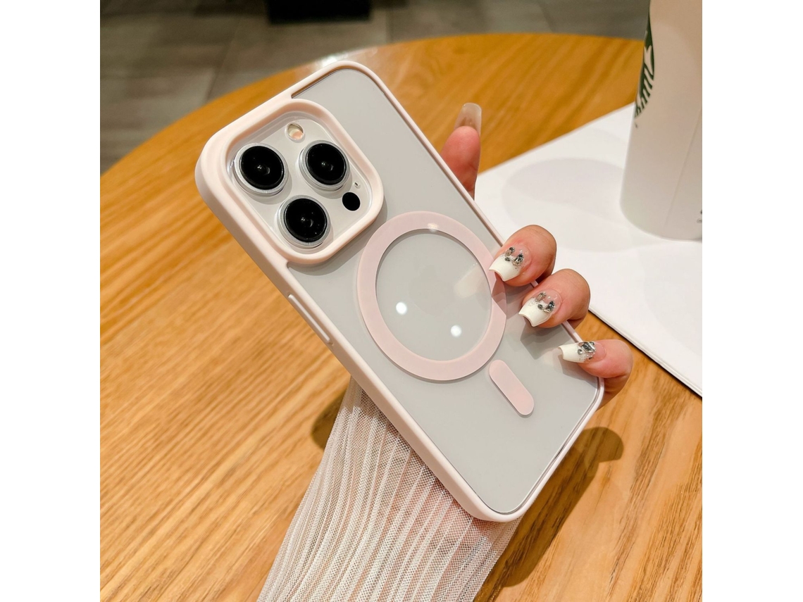Capa Para Iphone 17 Pro Rosa Feminina, Transparente, Magnética, Em Acrílico, Com Bordas Macias E Acabamento Fosco.