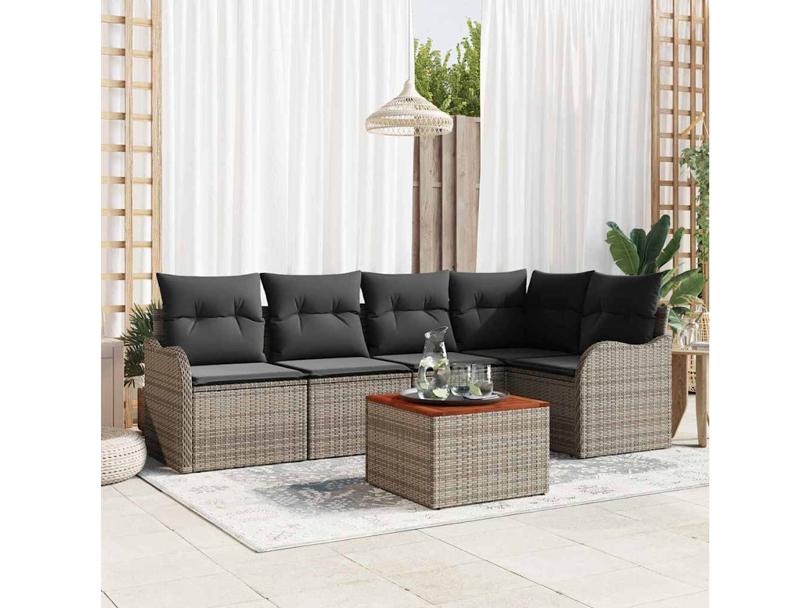 Vidaxl Conjunto de Sofá de Jardim 6 Pcs Cinzeto Vime Pe