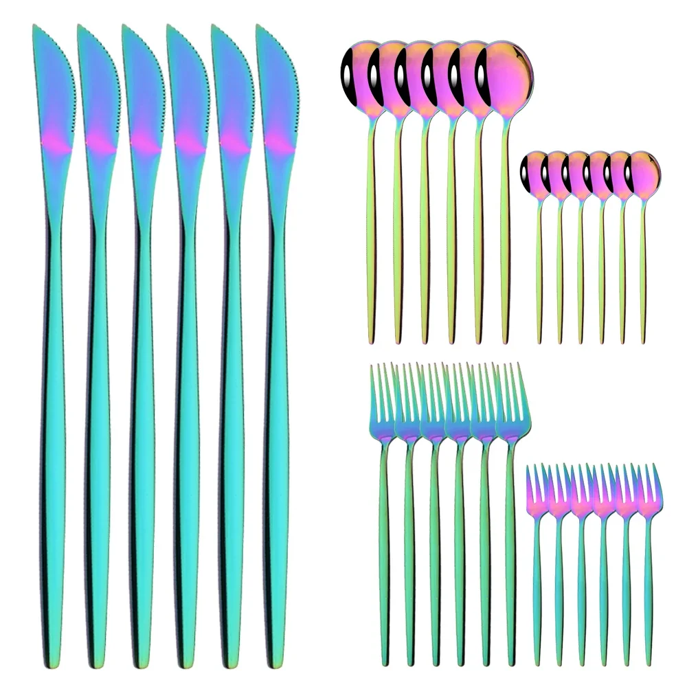 Talheres de Aço Inoxidável, Incluindo Faca, Garfo para Frutas, Colher, Etc. MDUG (conjunto Colorido de 30 Peças)