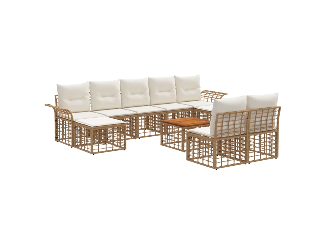 Vidaxl Conjunto de Sofás para Exterior 10 Pcs Natural e Branco Creme