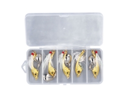 Lure (spinner Bait With Feather) 5pcs Metal Vib Artificial Bait Fishing Lure Kit With Tackle Box Gold 7g