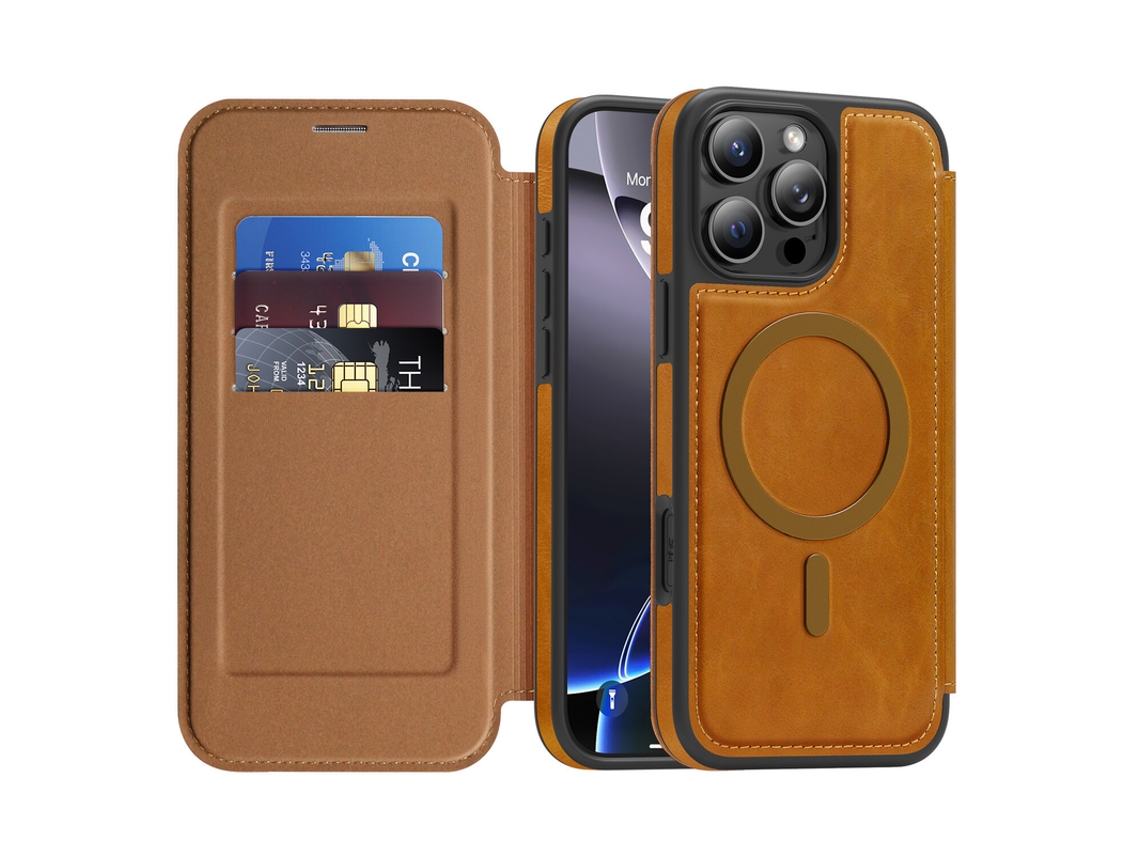 Capa Para Iphone 17 Pro Max Carteira Flip Magnético Rfid Castanho Czhhmart