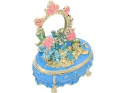 Caixa De Joias Em Esmalte Azul Com Dobradiça De Metal, Organizador De Penteadeira Vintage