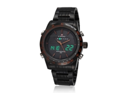 Relógio esportivo masculino Naviforce, aço inoxidável, resistente à água, quartzo, preto e laranja.