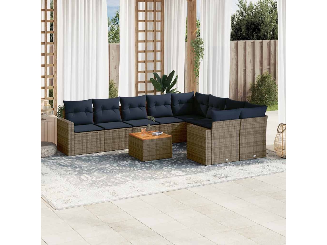 Vidaxl 10 Pcs Conjunto Sofás P/ Jardim C/ Almofadões Vime Pe Cinzento