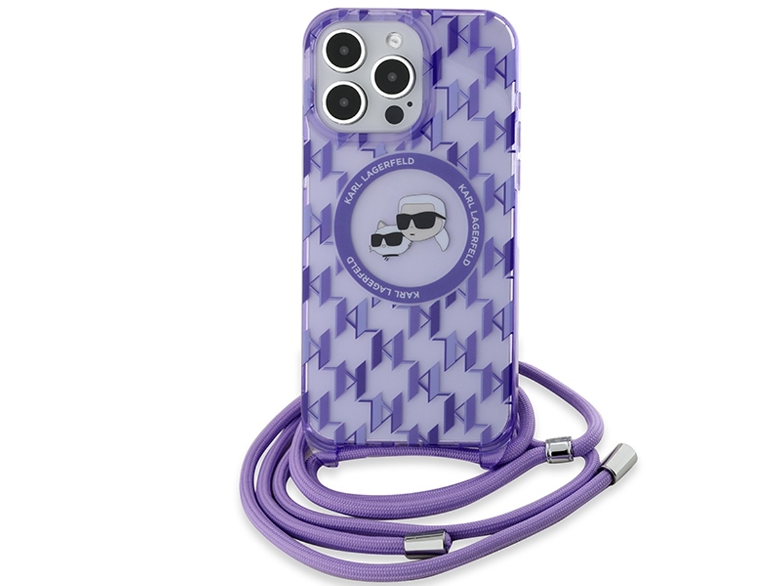 Capa Alça para iPhone 15 Pro Max KARL LAGERFELD Pele Sintética Rígida Roxo