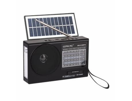 Rádio Led Com Cartão De Energia Solar Gw 2120bts Yuysan Fm/am/sw Bluetooth Mp3 Player 1200 Mah Preto
