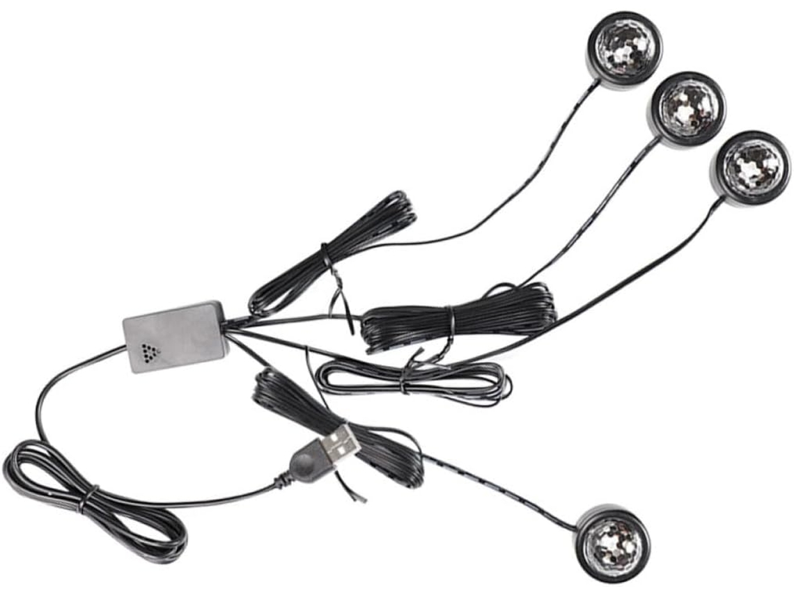 Iluminação interna de carro com LED USB, com 4 lâmpadas e luz ambiente noturna.