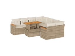 Conjunto de 9 Sofás Jardim com Almofadões Vime Pe/acácia Bege MAISON EXCLUSIVE