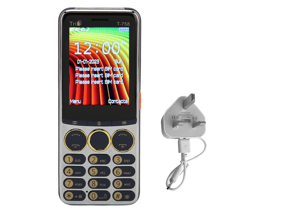 Mali telefone Celular T 758 2g Desbloqueado com Tela de 2.8 Polegadas Botões Grandes para Idosos Bateria 3200mah Plugue Uk Azul