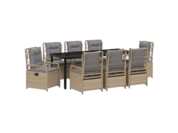 Conjunto 9 Conjunto De Jantar Para Jardim Vidaxl Bege Vime Pe (200 X 80 X 73 Cm)