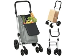 Carrinho de Compras 46l Dobrável 3 em 1 com 6 Rodas,bolsa Térmica e Alça Ajustável 44x58x100cm Cinza BTFORUS