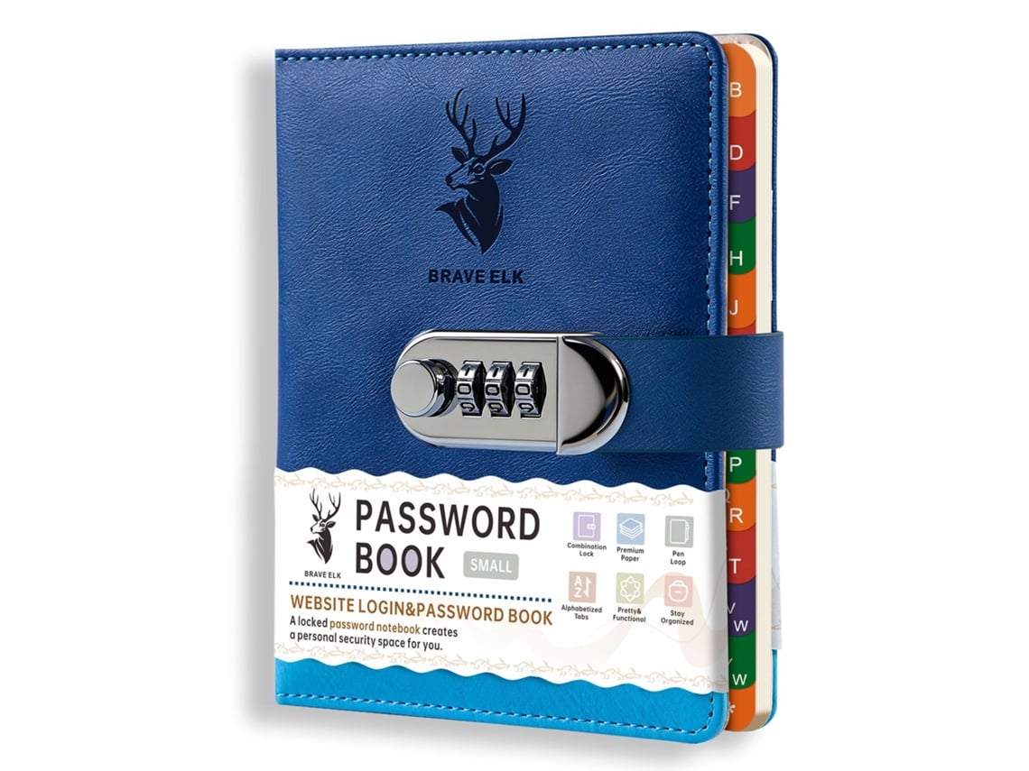 B6 Index Password Notebook, Blue, 60-sheets, Address Book With Lock, Creative Journal, Telephone Log