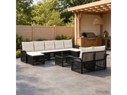 Vidaxl Conjunto De Sofá De Jardim 10 Pcs Preto Vime Pe