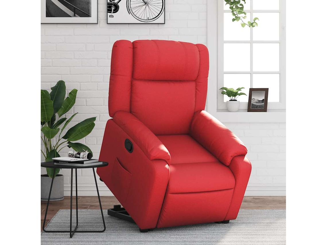A Poltrona Reclinável Elevatória Couro Artificial Vermelho Wsd406735 Adorável Casa