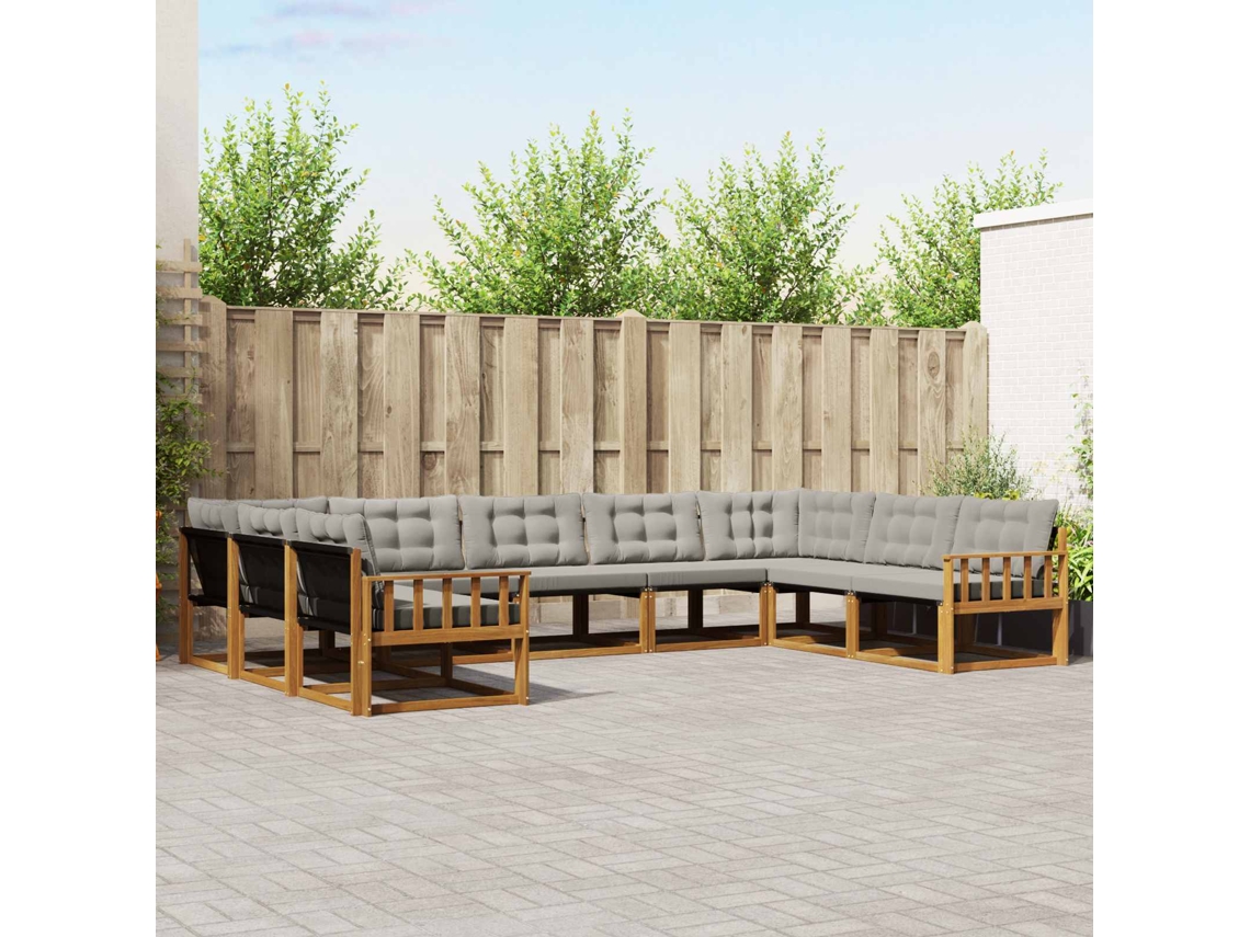 Vidaxl Conjunto De Sofás Para Exterior 9 Pcs Cinza Natural E Claro