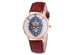 Reloj De Cuarzo De Pareja Unisex Con Correa De Cuero Pu Imprimido Punk Color Café Oscuro