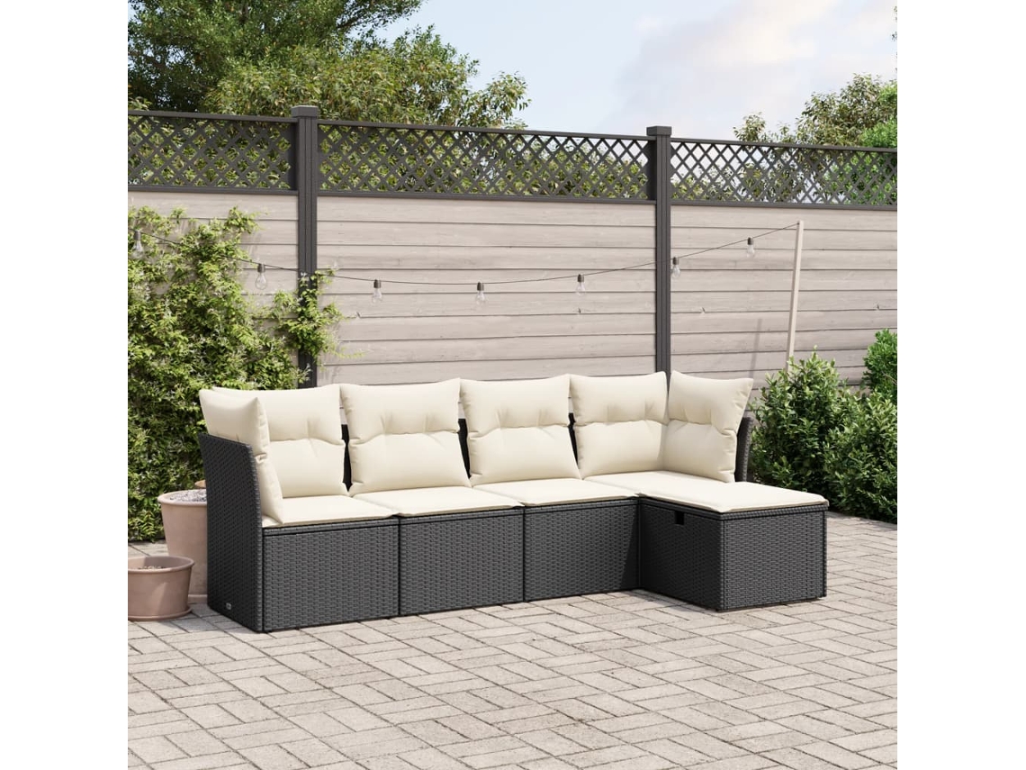 Vidaxl 5 Pcs Conjunto Sofás De Jardim Com Almofadões Vime Pe Preto