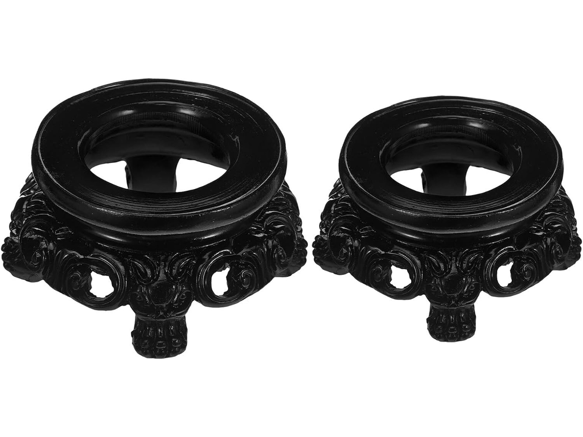 Conjunto De 2-bases Bola Cristal Preta Com Suporte Vazado Para Decoração Casa E Escritório