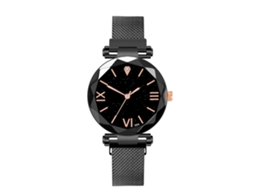 Relógio de pulso masculino casual e elegante com mostrador redondo de quartzo (preto)