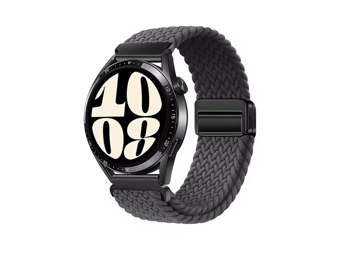Pulseira GT6 em Nylon Trançado com Data Magnética para Huawei Watch 5, Samsung Galaxy Watch 7, Xiaomi S4 e Garmin Cinza