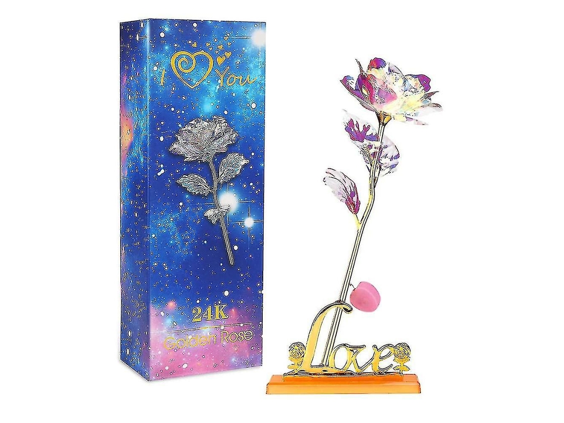 Rosa Artificial Com Luz Estrelar Dourada Para Presente