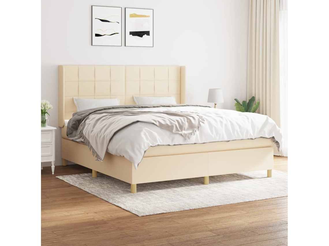 Vidaxl Cama Com Molas/colchão 160x200 Cm Tecido Cor Creme