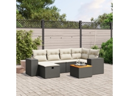 Vidaxl 7 Pcs Conjunto De Sofás P/ Jardim C/ Almofadões Vime Pe Preto