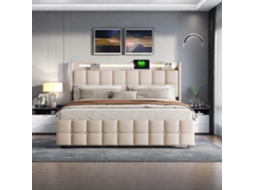 Cama de Arrumação 160x200 Cm com Cabeceira Estofada, 4 Gavetas, Led, Entradas Usb, SIMURQ