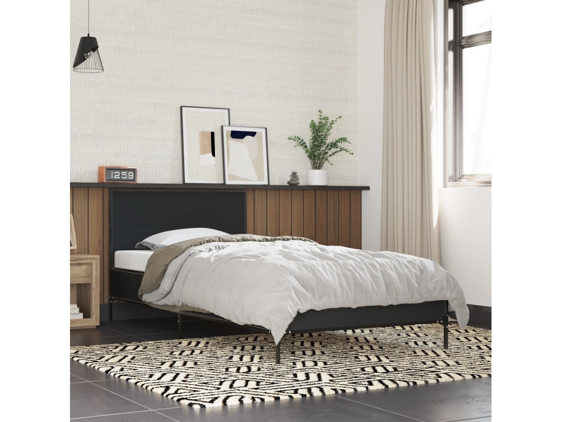 Vidaxl Estrutura de Cama 75x190 Cm Derivados de Madeira e Metal Preto