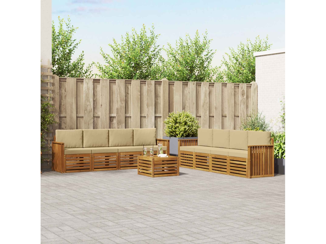 Vidaxl Conjuntos De Sofás Com Almofada 9 Pcs Natural E Bege