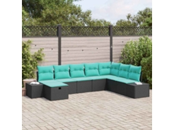 Vidaxl Conjunto De Sofá De Jardim 8 Unid. Preto Vime Pe