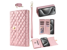 Capa Para Iphone 14 Pro Max Pele Sintética Com Porta-cartões Rosa