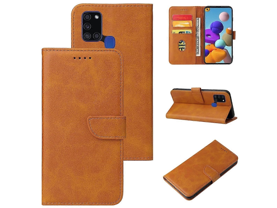 Capa De Couro Texturizada Para Samsung Galaxy A21s Com Fivela Horizontal, Suporte, Compartimentos Para Cartões E Carteira.