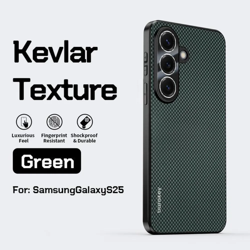 Capa Para Celular (verde, Galaxy S25) Com Textura Clássica De Fibra De Carbono Kevlar, Acabamento Fosco E Proteção Contra Quedas.