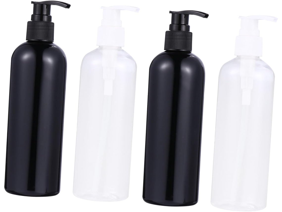 Conjunto De 4 Frascos Dispensadores De Loção De Plástico Preto De 300ml Com Bomba Dosadora.